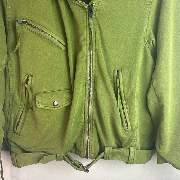 Free People-We the People olive Rebel Knit Oversized Moto Jacket Sz L - Picture 5 of 13